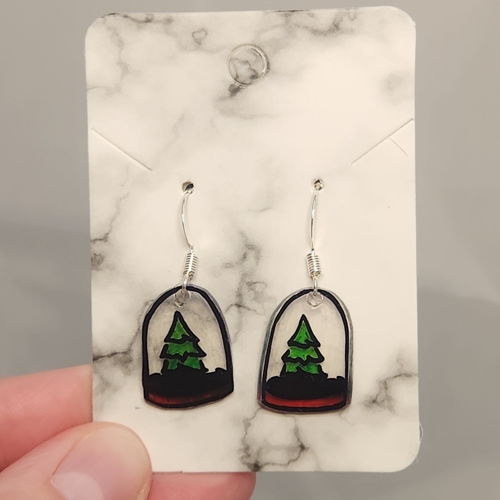 Handmade Shrinking Plastic Christmas Globe Dangle Earrings